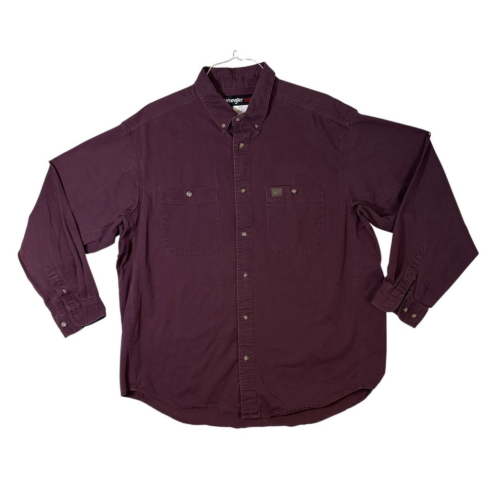 Wrangler Riggs Workwear Mens XXL Burgundy Cotton Twill Button Down Shirt 3W501BG